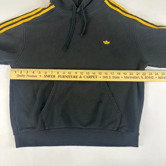 Adidas Black & Gold 3 Stripe Pullover Hoodie Sweatshirt Mens Size Medium M - Picture 8 of 10